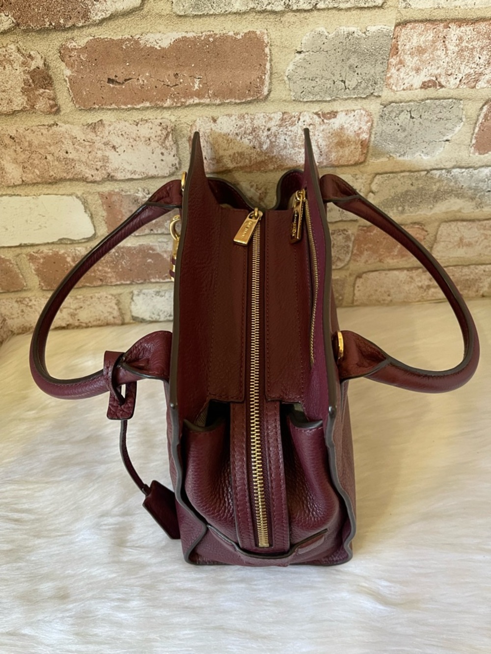 Michael Kors Burgundy Leather Satchel with Gold Hardware - Picture 12 of 13
